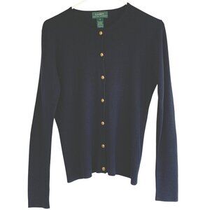 VTG Lauren Ralph Lauren Womens Navy 100% Silk Cardigan Size M